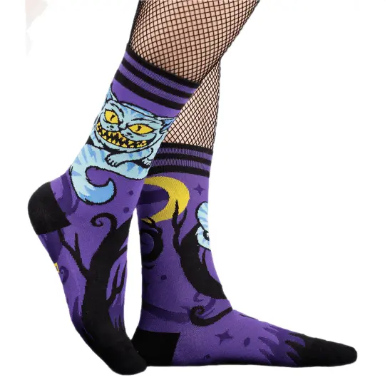 Cheshire Cat Crew Socks - Alice in Wonderland Socks - Fantasy Cat Novelty Socks