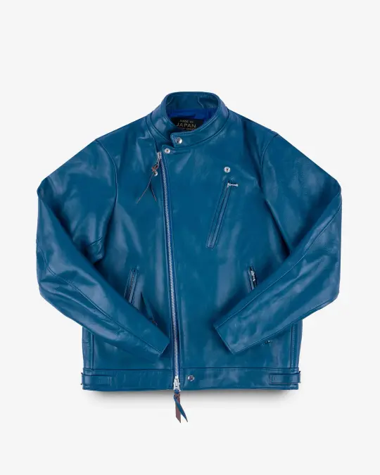 Japanese Horsehide Double Motorcycle Jacket - Blue