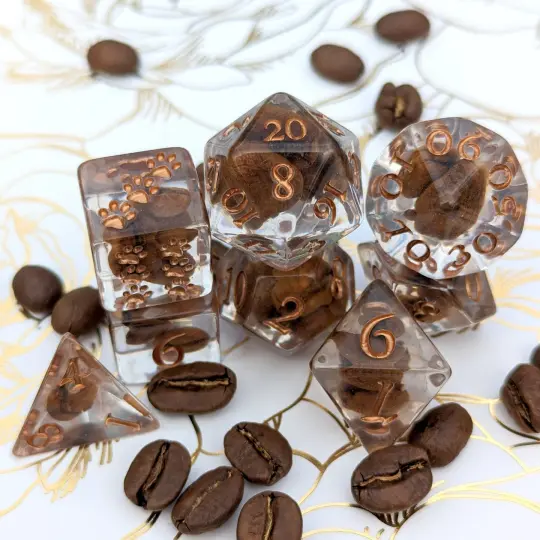 Coffee Bean Dice Set. Coffee lovers DND dice set