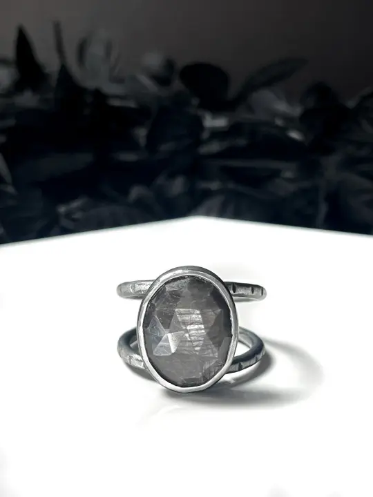 Charcoal Sapphire Orbit Ring - Size 7