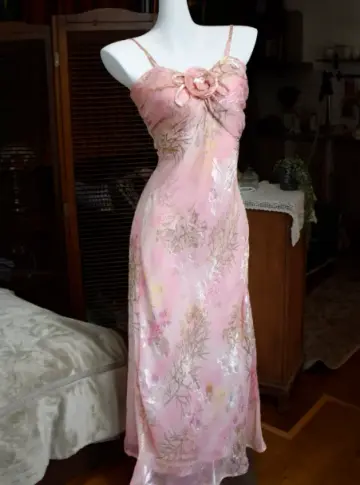 Elegant Pink Prom Dress Sheath Spaghetti Straps Embroidery Corset Maxi Evening Dress RS663