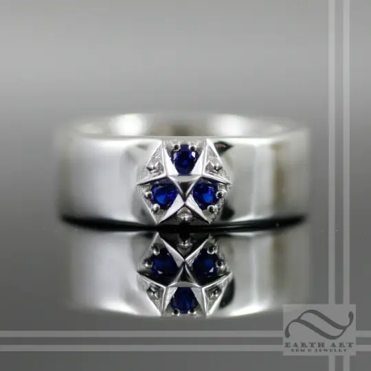 Minimalist Mens Zora' Sapphire Ring - Sterling Silver or 14k