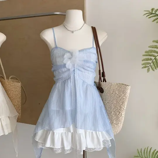 Fresh Blue Homecoming Dress , Striped Corset Mini Summer Dress Cami Dress RS1432