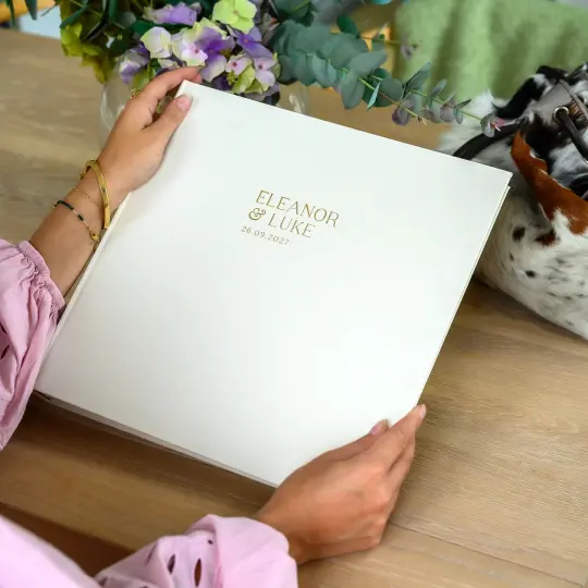 Large Linen Wedding Album Personalised with Elegant Font
