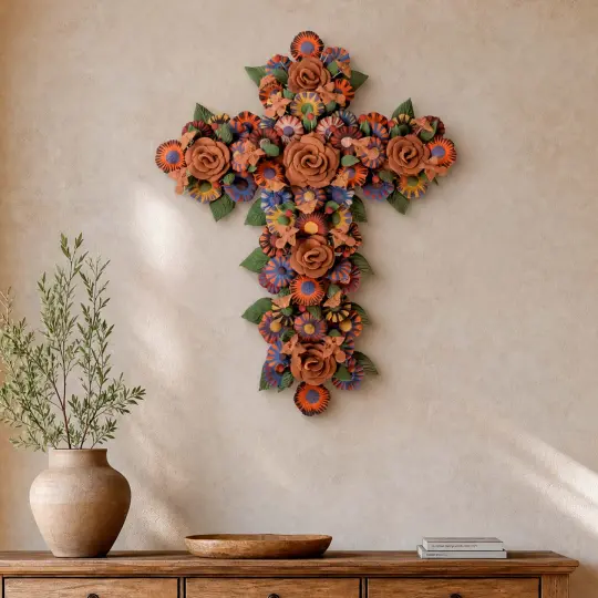 Barro Pigmentado Cruz de Flores Infinitas Wall Art