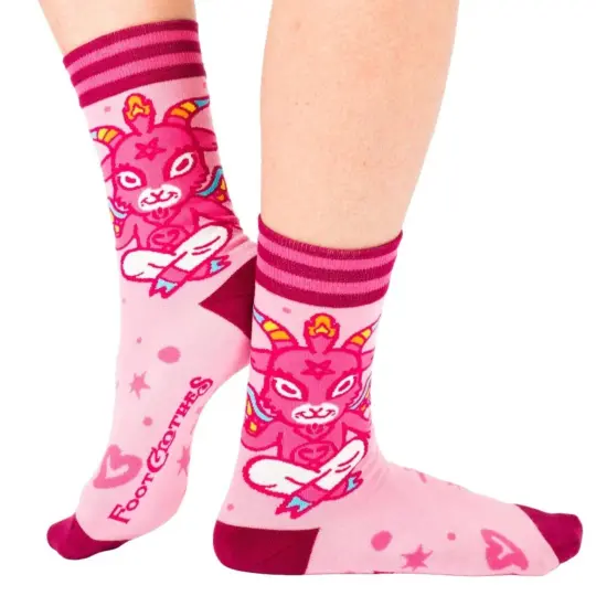 Cute Baphomet Goat Crew Socks - Gothic Occult Socks - Alternative Fashion Accessory