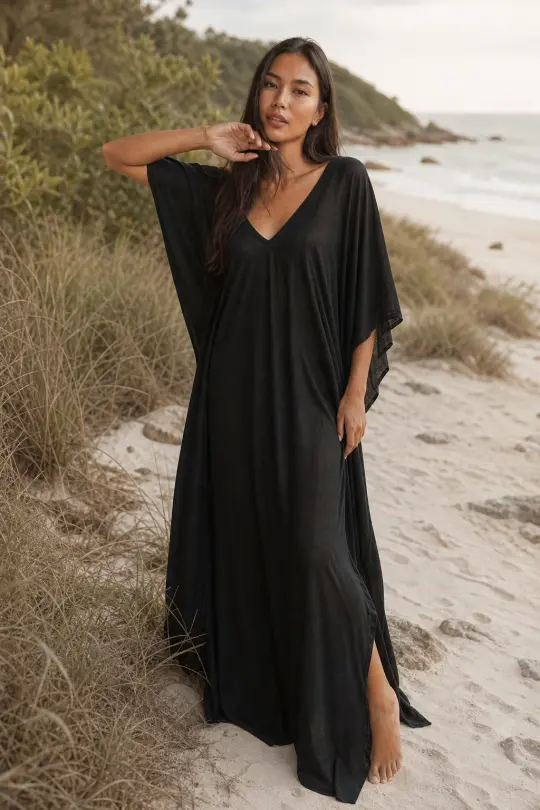 Maxi Kaftan Dress Solid Black