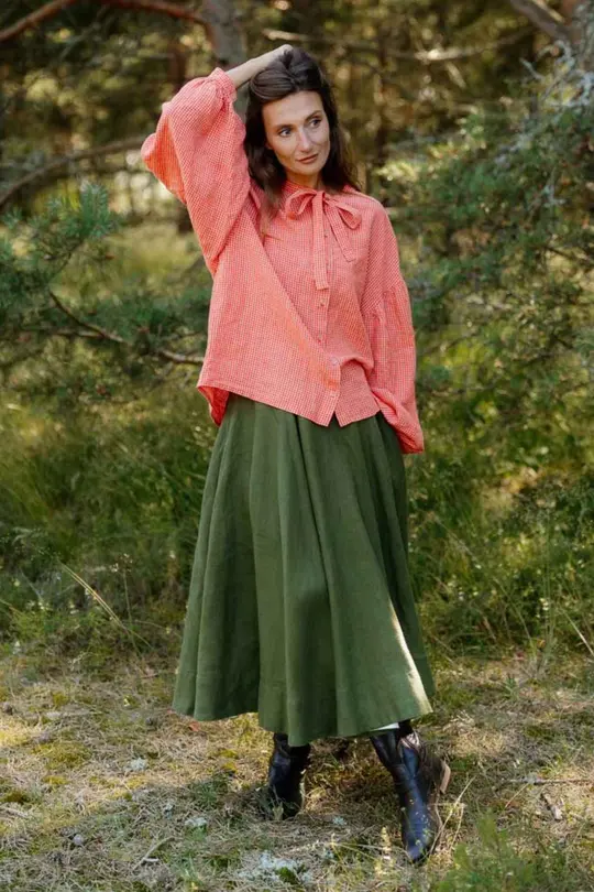 Classic – Full-Circle Twill Linen Midi Skirt