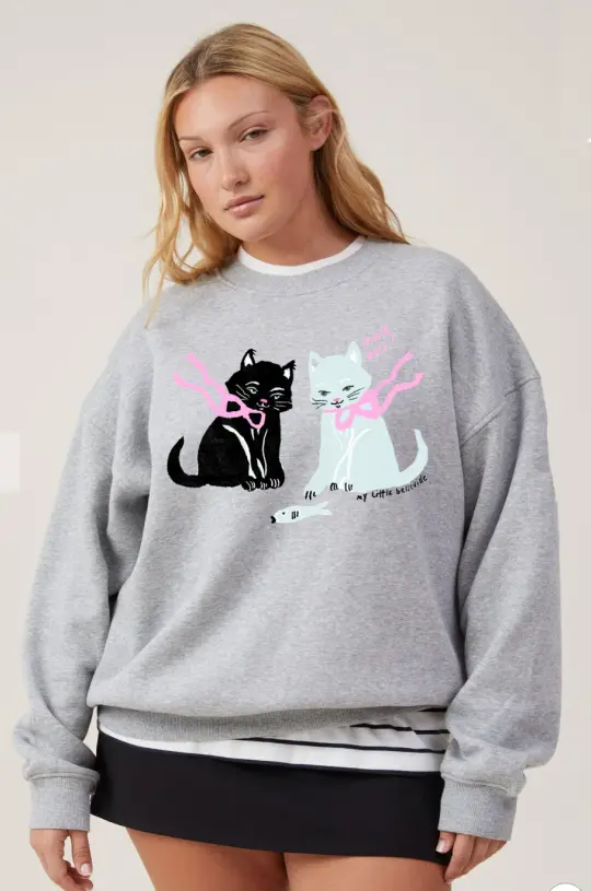 Vintage Cats Sweatshirt | Heather Grey Screen-printed | 100% cotton