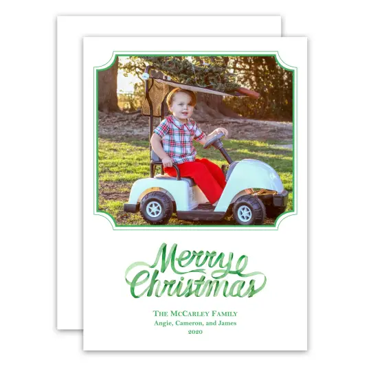 Green Watercolor Ribbon Text Holiday Card