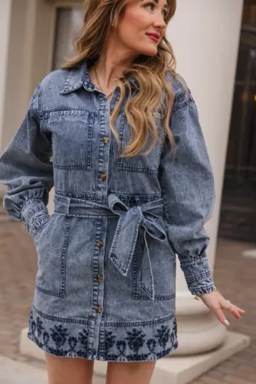 Elodie Dress in Light Wash Denim