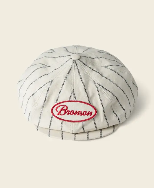1950s Railroad Stripe Newsboy Cap - White