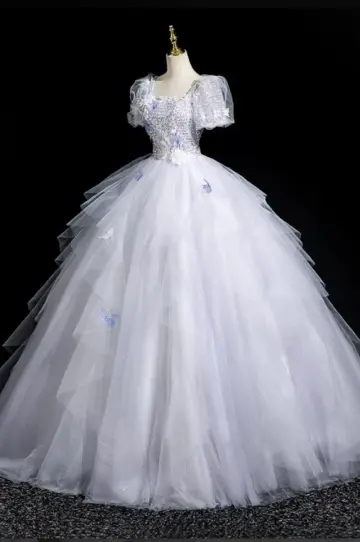 Elegant Lavender Sequin Ball Gown Bateau Applique Corset Maxi Evening Dress Quinceanera Dress RS588