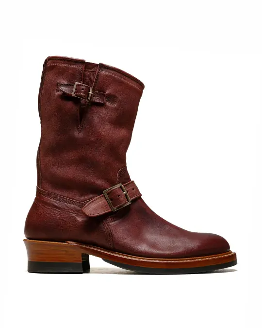 John Lofgren Bootmaker Wabash Engineer Boots Ezo Shika Deerskin Burnt Burgundy