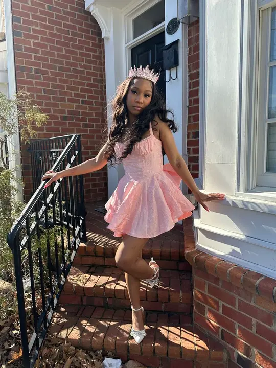 Cute Pink A-Line Spaghetti Straps Bow-knot Ruffled Mini Summer Dress Homecoming Dress RS189