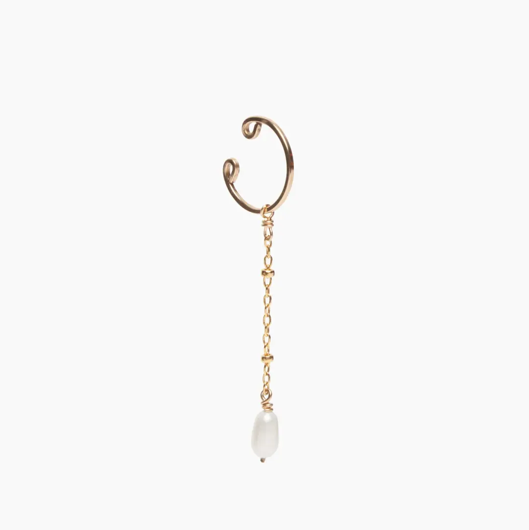 Pearl Saturn Chain Dangle Ear Cuff