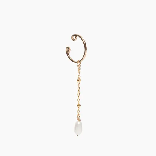 Pearl Saturn Chain Dangle Ear Cuff