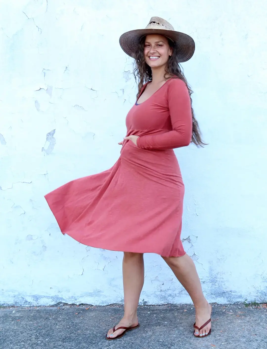 Slip Eclipse Perfect Pockets Below Knee Dress
