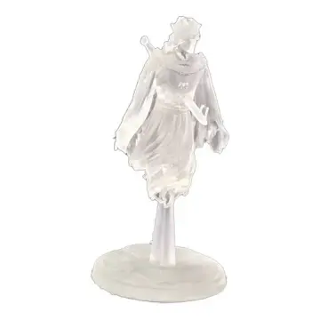 Unpainted 28mm 3D-printed crowned ghost prince miniature with a sword driven through his back in clear resin, tabletop RPG miniature for D&D, Pathfinder & wargaming