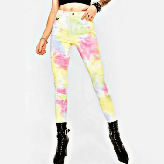 Tripp NYC Two-Tone Skinny Boho Tie-Dye Pants in Mid-Rise Denim