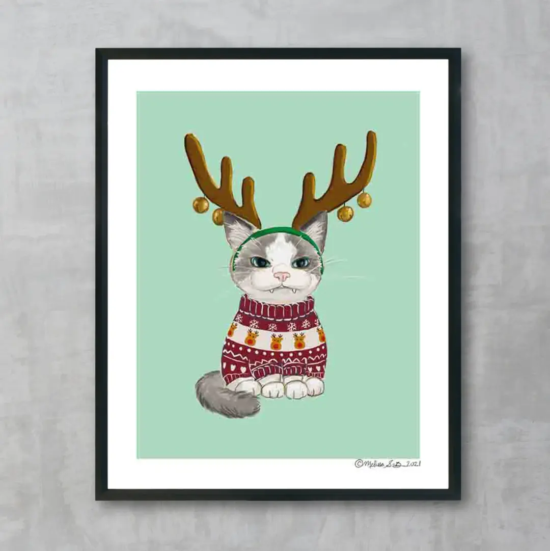 Grumpy Reindeer Kitty Fine Art Print