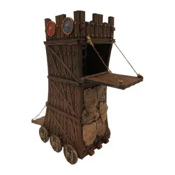 Siege Tower 28mm 3D printed medieval fantasy town terrain, painted example, side view