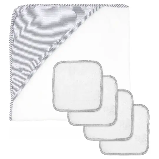 Baby Mode Baby Hooded Bath Towel with 4 Wash Cloths, Gray