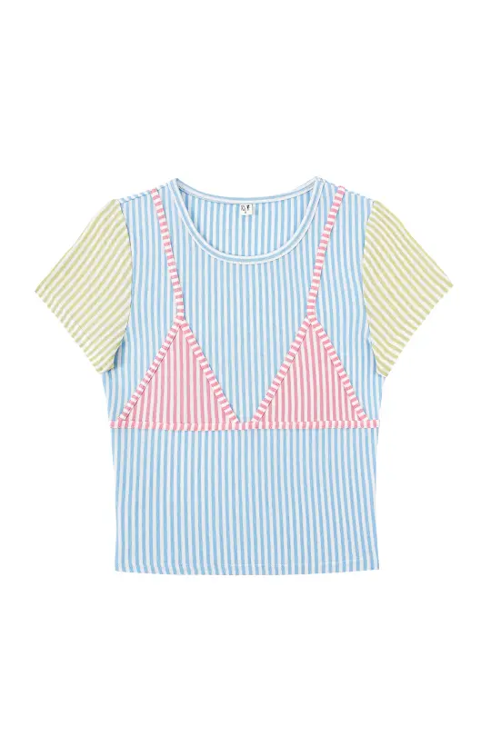 Bikini Bod Wool Blend Striped Tee in Candy Necklace