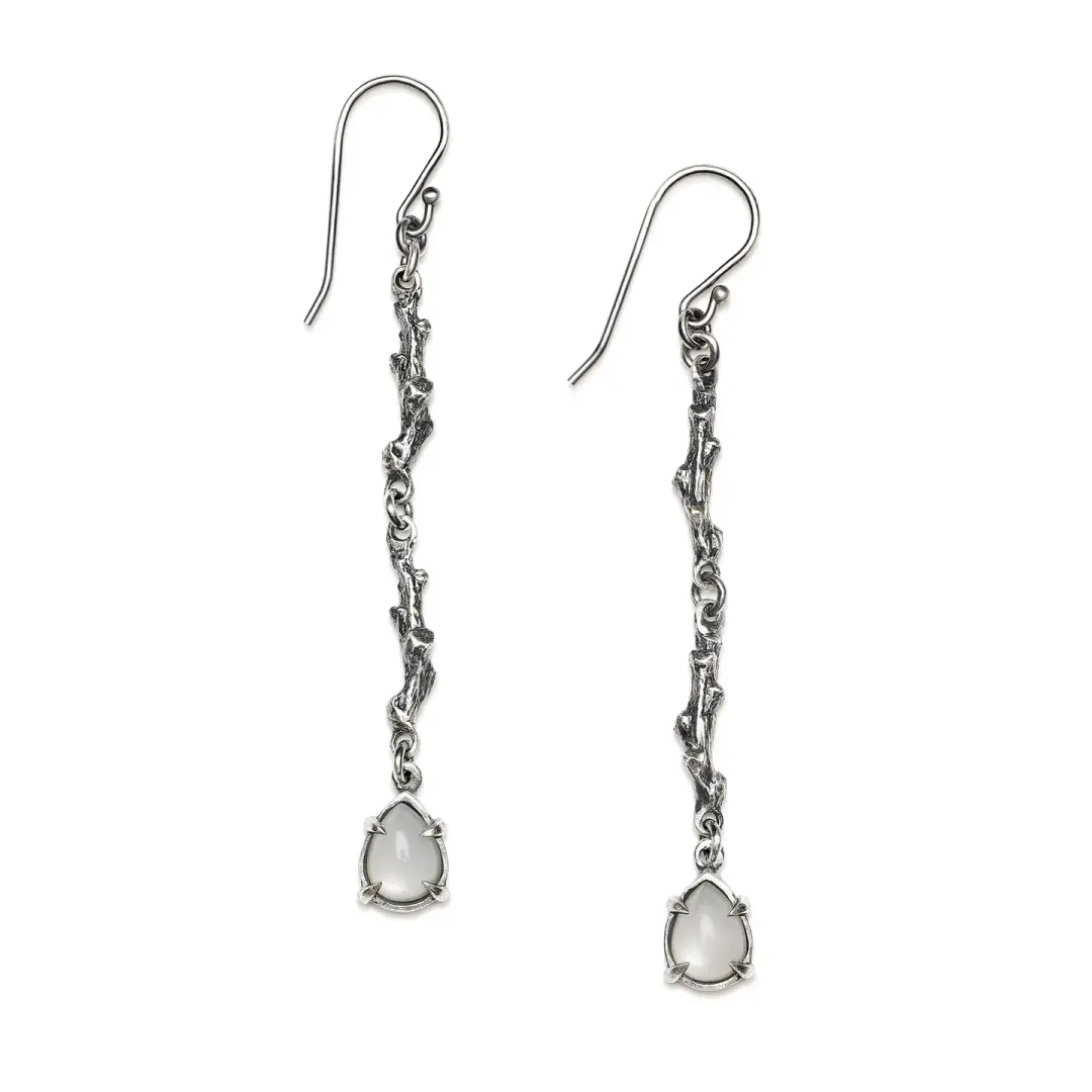 Petite Gray Lady. Earrings. Sterling Silver and Gray Moonstone.