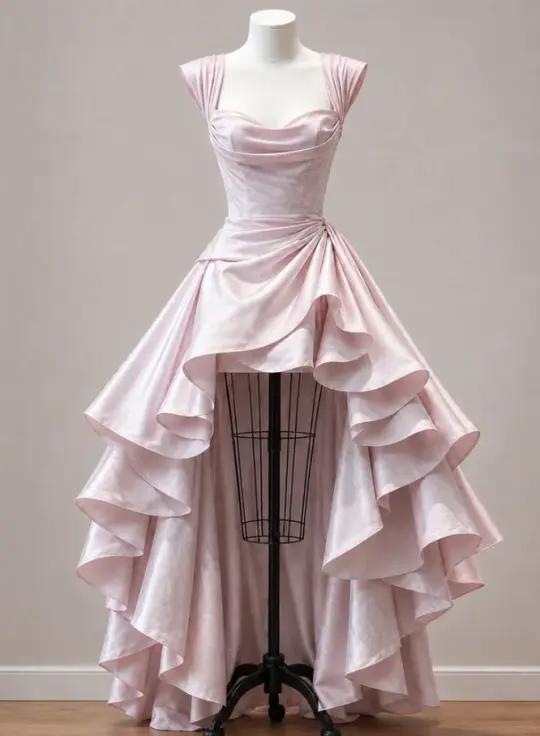 Gentle Blush Pink A-Line Off-the-shoulder Corset Hi-Lo Prom Dress Evening Dress RS654