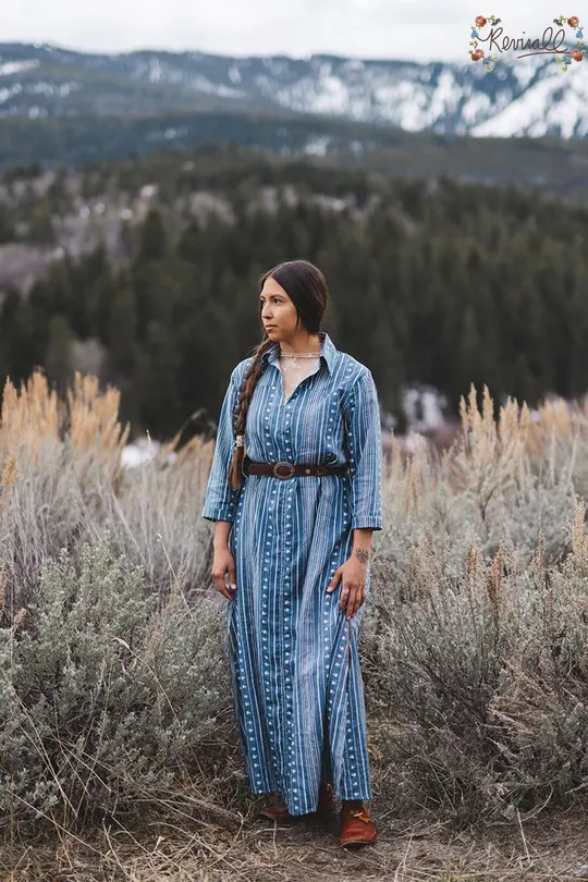 Linen Katrina Dress in Bluebell-Large