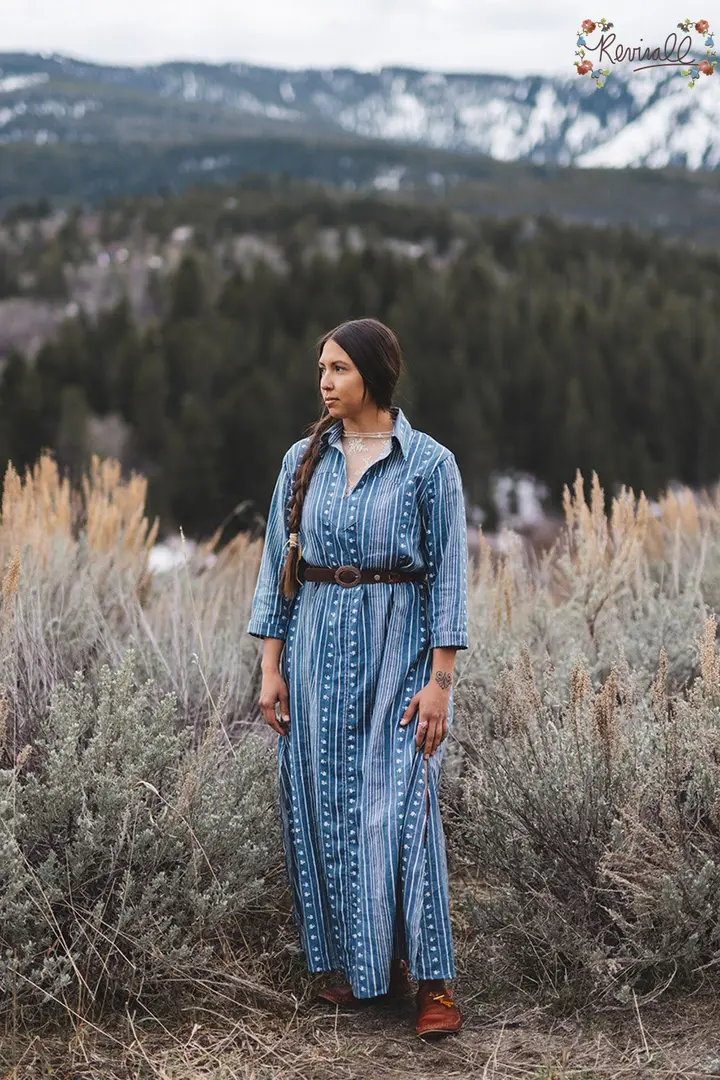 Linen Katrina Dress in Bluebell-Large