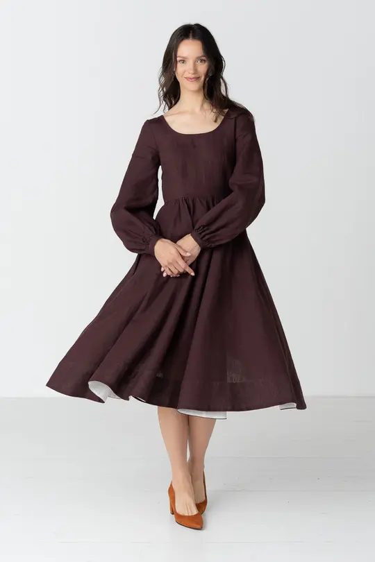 Carmen – Linen Midi Dress with Long Sleeves
