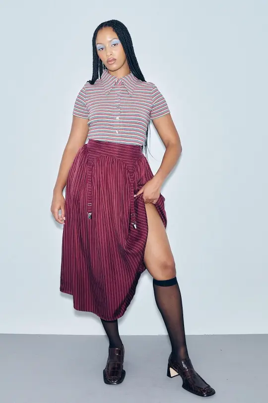 Garter Skirt Tencel Stripe Maroon