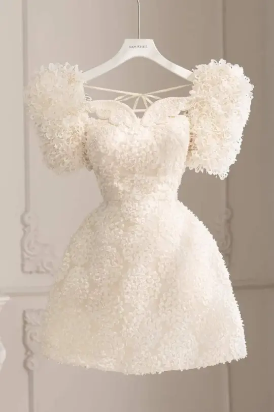 White puff sleeves slim fit gentle princess skirt homecoming dress R2557