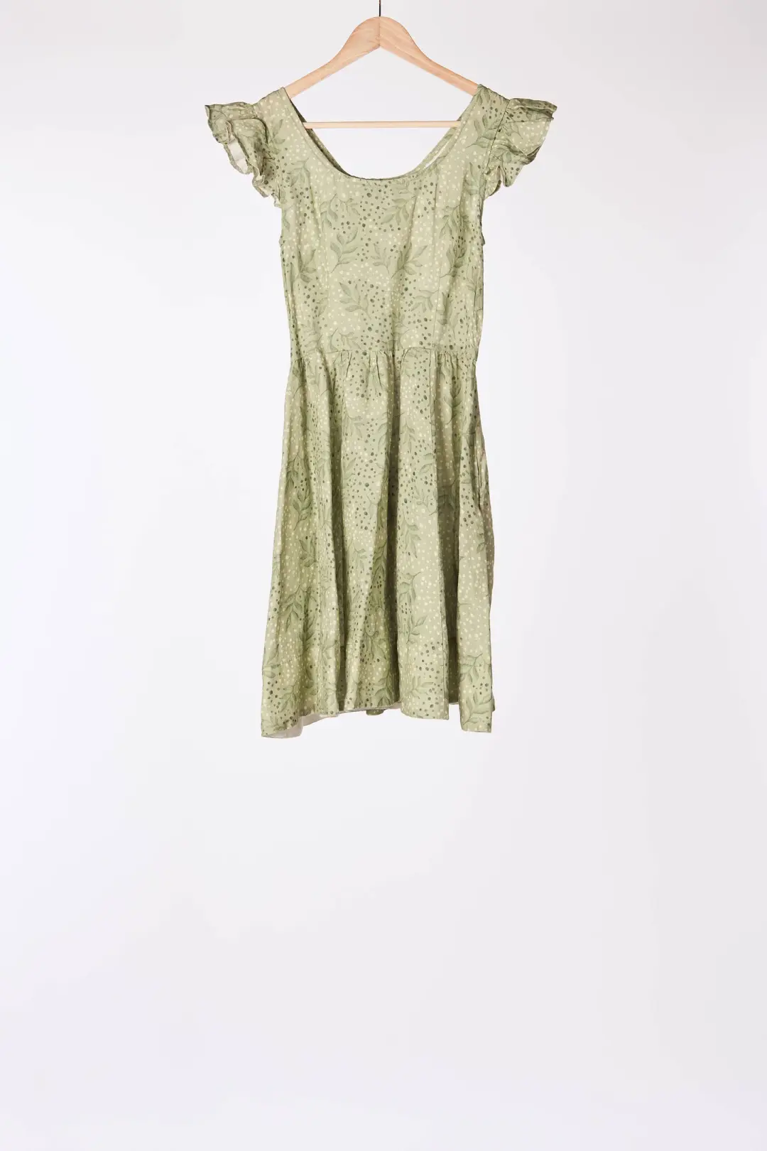Mini Carmen Dress, Ruffle Sleeve, Forest Fern