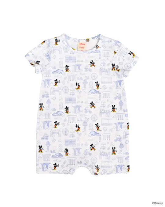 Short-sleeve Romper - Blue Hello Mickey
