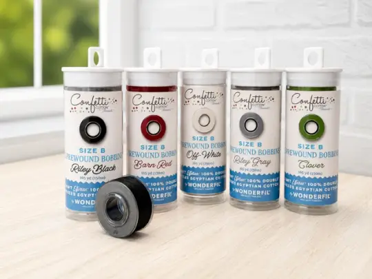 Confetti Cotton Threads Size B-5 Prewound Bobbins in a Tube