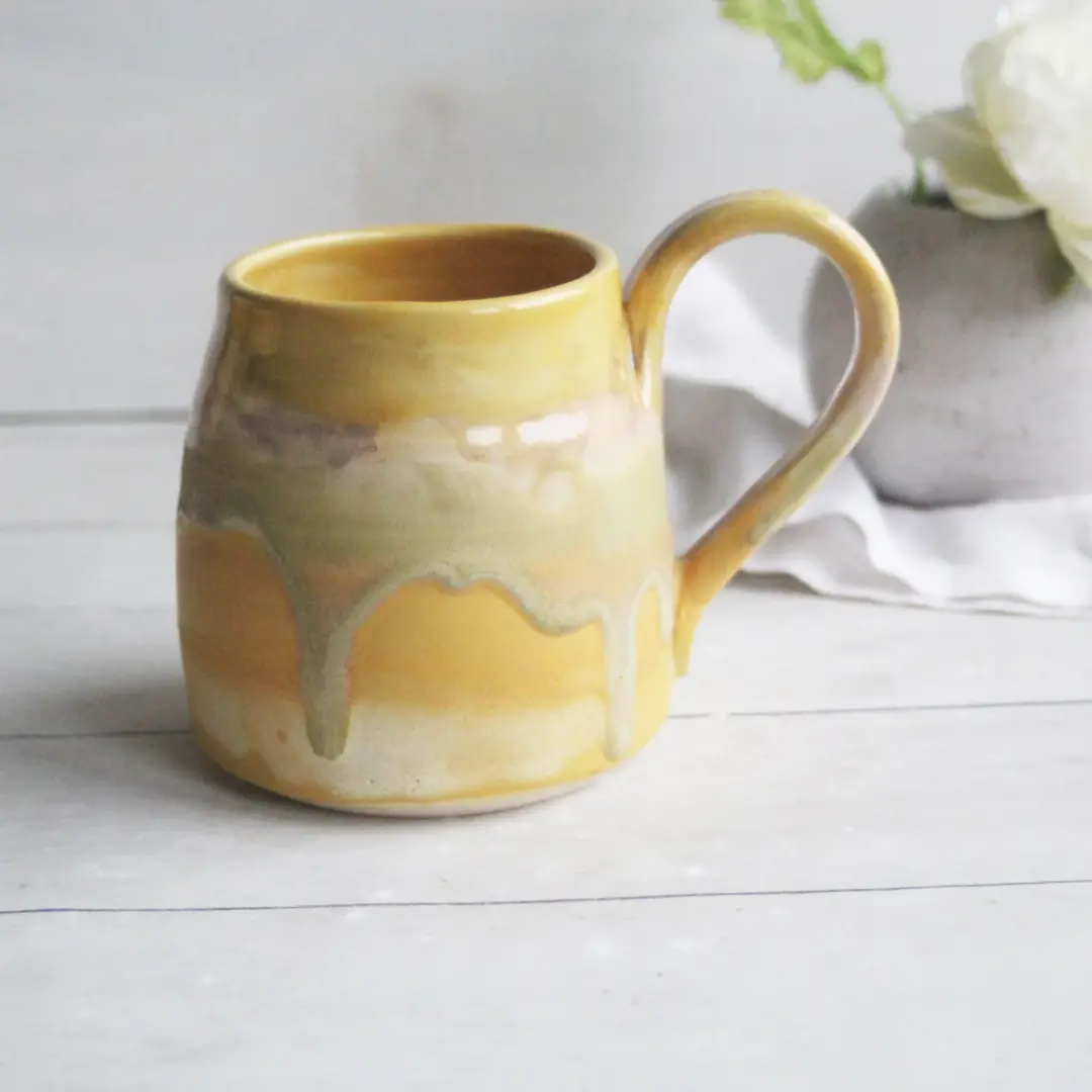 Discounted "Second" Lemon Sunset Pottery Mug, 15 Ounce, Made in USA