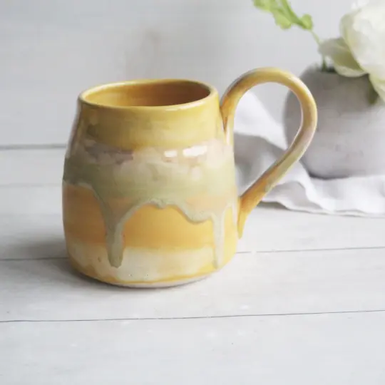 Discounted "Second" Lemon Sunset Pottery Mug, 15 Ounce, Made in USA
