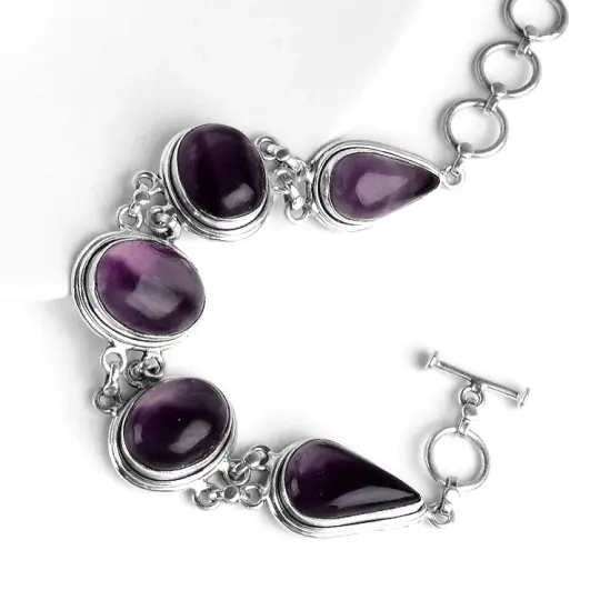 Purple Fluorite Silver Bracelet