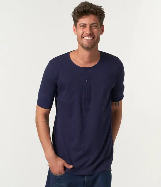 103 Loopwheeled Maco-Imit Short Sleeve Henley
