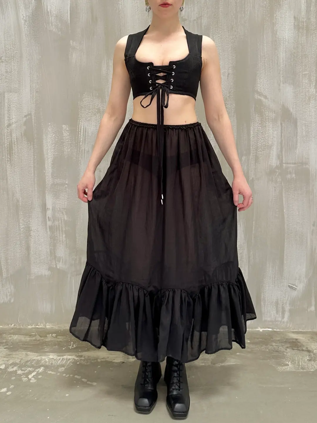 Semi-Sheer Petticoat Skirt (Black)
