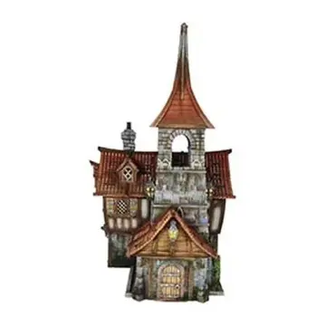 Fully painted 28mm 3D-printed steepled medieval hall — tabletop RPG terrain for D&D, Pathfinder & wargaming