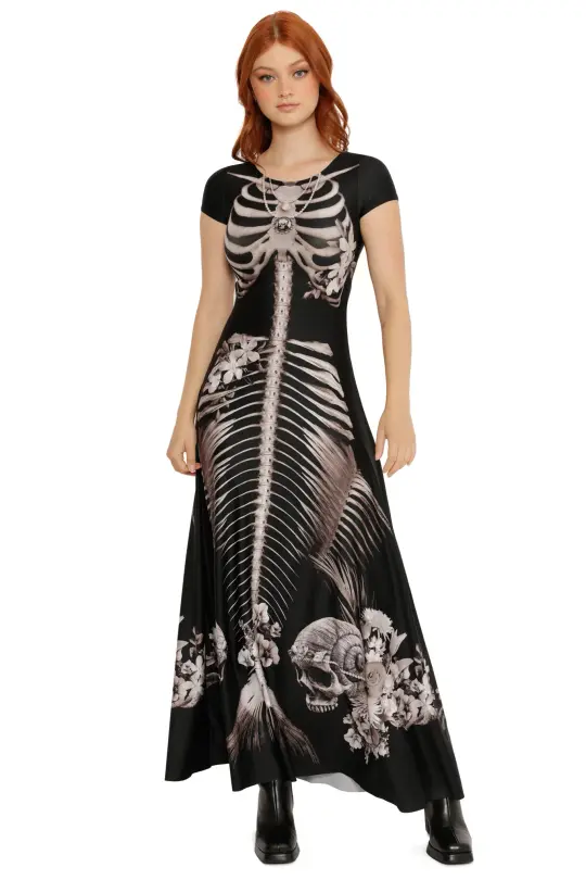 Magic Death Mermaid Princess Cap Sleeve Maxi Dress