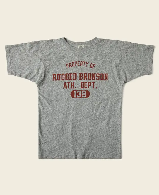 1950s Drop Shoulder Football T-Shirt - Gray