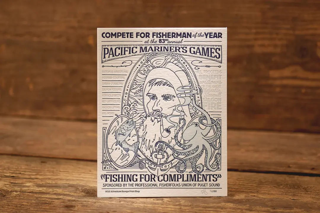 Fishing for Compliments - Limited Edition Letterpress Print (8.5 x 11")