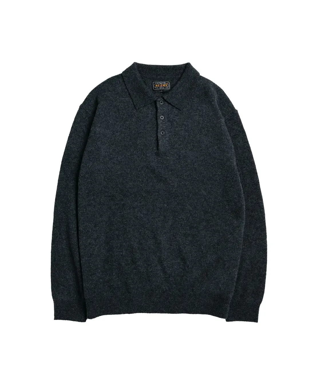 Beams Plus Knit Polo 9G Charcoal Grey