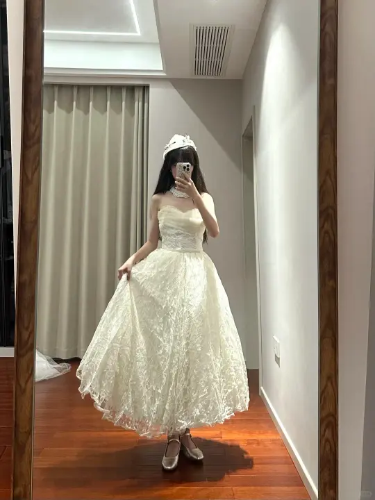 Light apricot strapless fitted long ball gown, bridal dress R8848