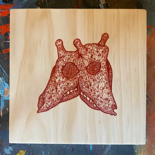 Double Giraffe on Solid Pine Block